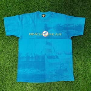 Vintage 90s Beach-Gear Sailboat Shirt XL 23x29 Blue